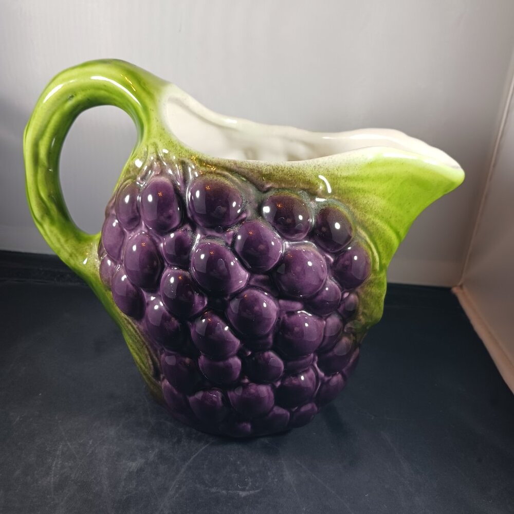 Vintage Pier 1 Majolica Grape Vine Pitcher 3D Made in Italy